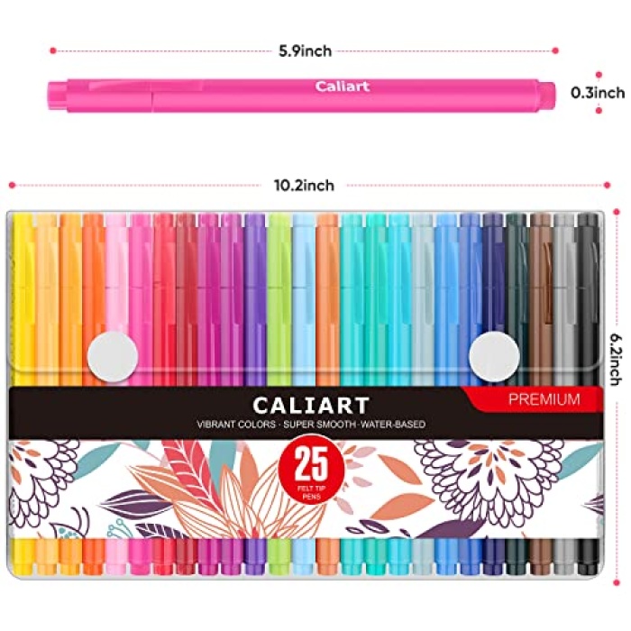 Felt Tip Pens, Caliart Felt Tip Markers Colored planner Pens Fine Point  0.7mm Colorful Pens for Journaling Note Taking Drawing Coloring Writing,  Office School Student Teacher Gifts Supplies 25 Colors 